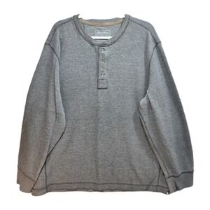 Eddie Bauer Waffle Knit Thermal Henley Shirt Mens XXL 2XL Gray Grunge Outdoor